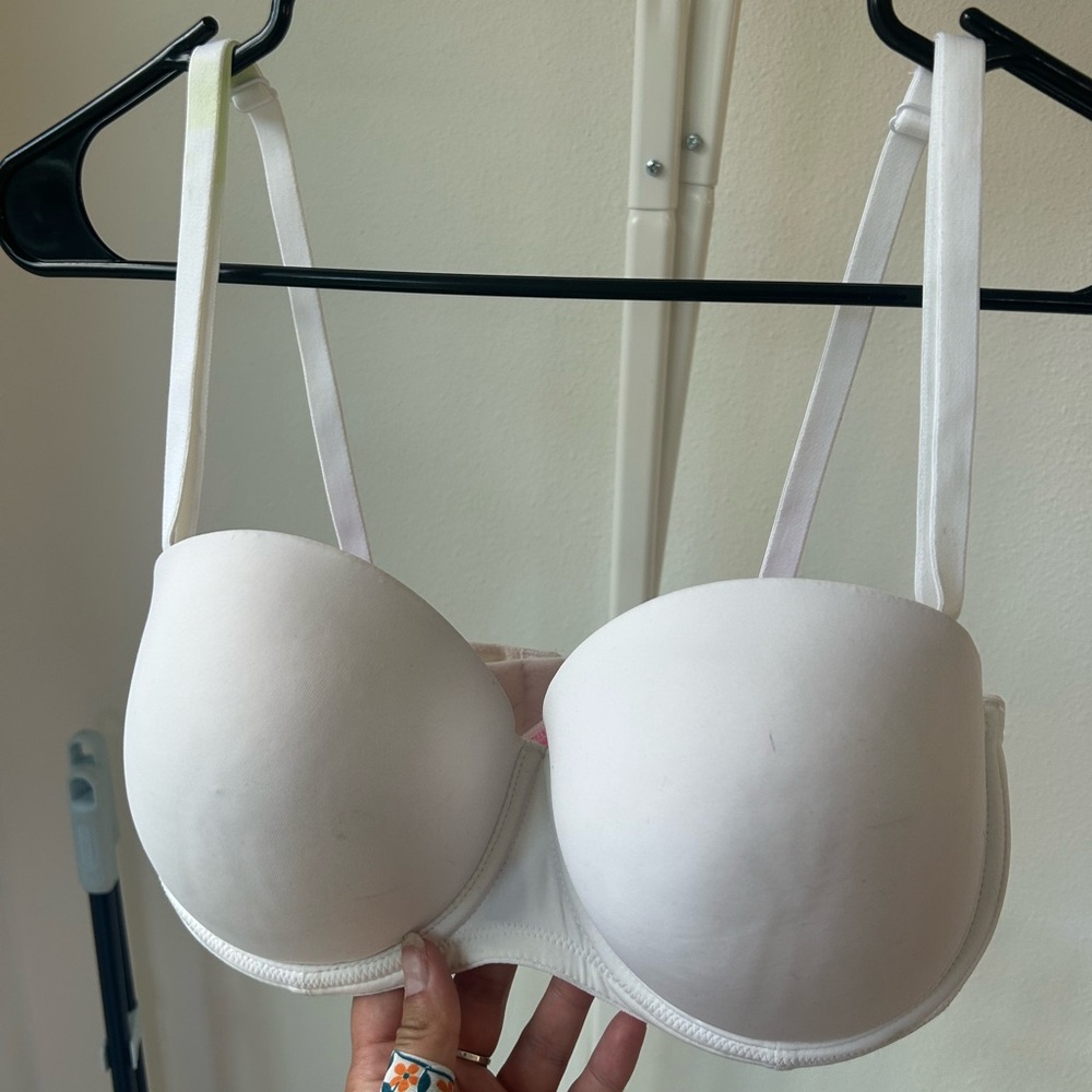 VS PINK white push up removable strapless bra